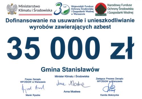 Tablica infomacyjna o kwocie dofinansowania