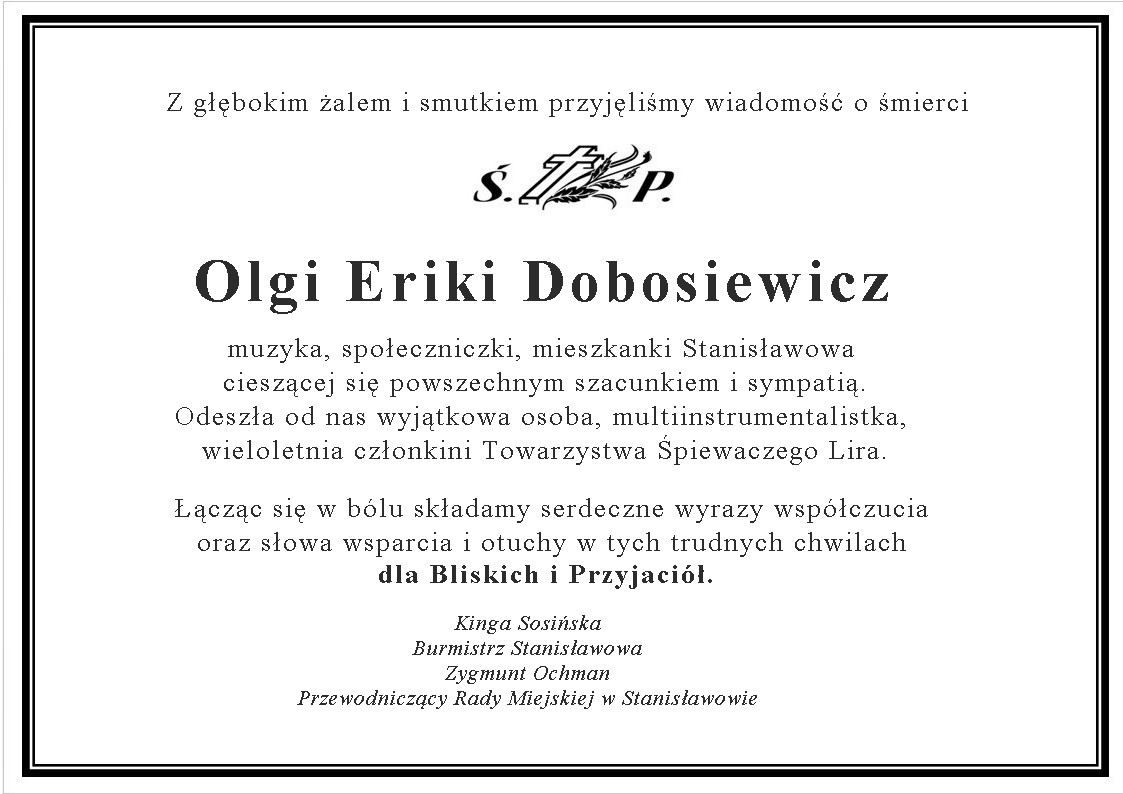 Nekrolog Erika Olga Dobosiewicz