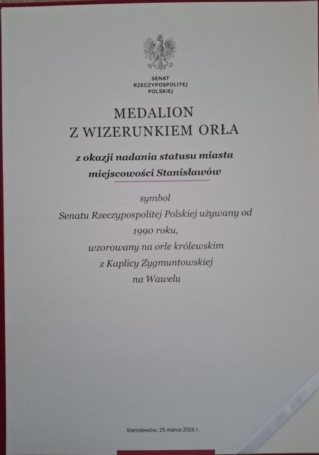 Gratulacje z okazji nadania praw miejskich dla miejscowości Stanisławów