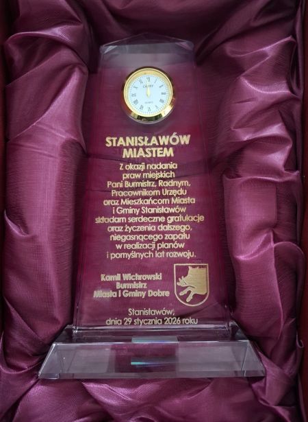 Gratulacje z okazji nadania praw miejskich dla miejscowości Stanisławów