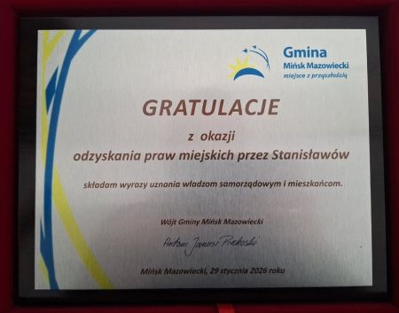 Gratulacje z okazji nadania praw miejskich dla miejscowości Stanisławów