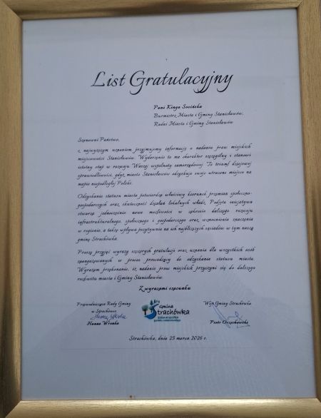 Gratulacje z okazji nadania praw miejskich dla miejscowości Stanisławów