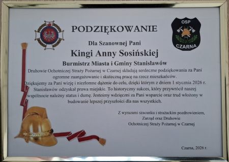 Gratulacje z okazji nadania praw miejskich dla miejscowości Stanisławów