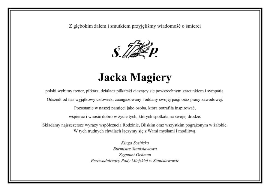 Kondolencje Jacek Magiera