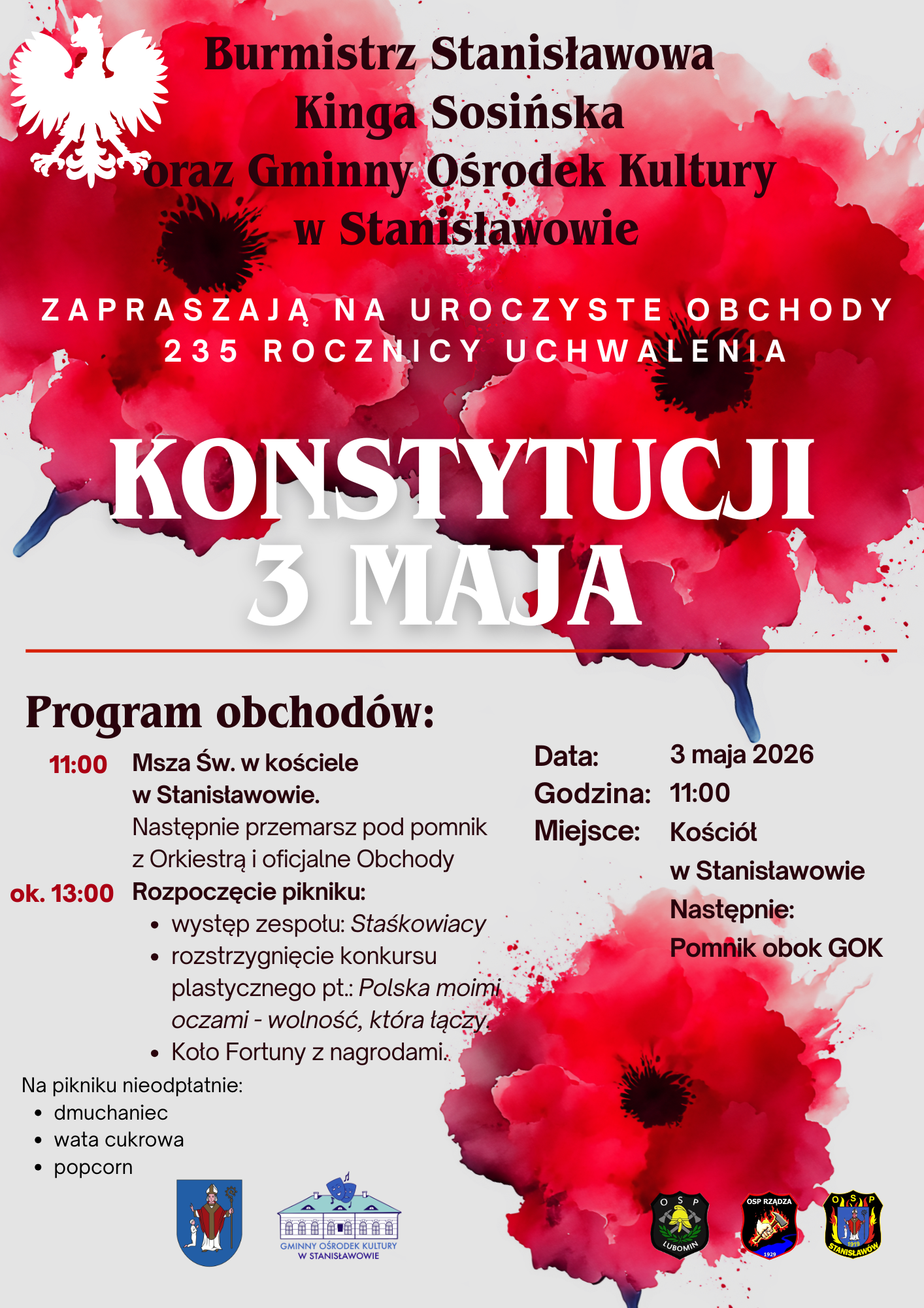 Zapraszamy na wspólne świętowanie 235 rocznicy uchwalenia Konstytucji 3 Maja