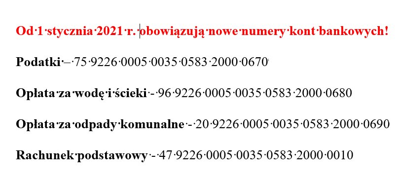 Uwaga - nowe numery kont bankowych!