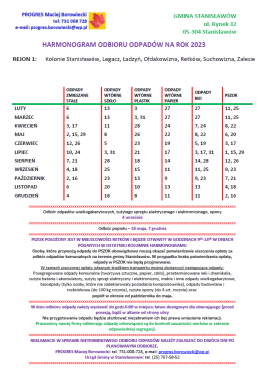 Harmonogram odbioru odpadów komunalnych w 2023 r.